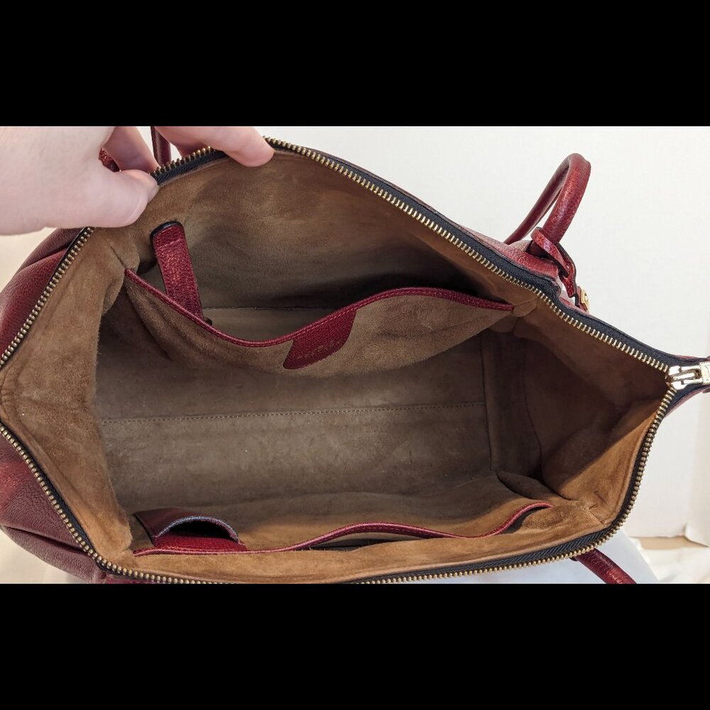 Amazing 1980s DELVAUX Burgundy Red Leather Large Dbl Handle Zip-Up Belgian Purse - Picture 7 of 10
